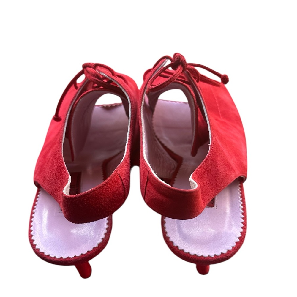 Vintage Carolina Herrera Red Suede Slingback Bootie Heels US 9.5 - Picture 9 of 12